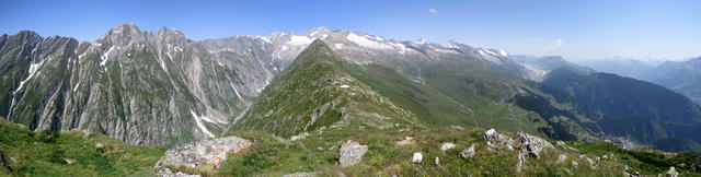 schönes Breitbildfoto von links das Gredetschtal, Bälgrat, Unterbächhorn, Sparrhorn und Aletschgletscher