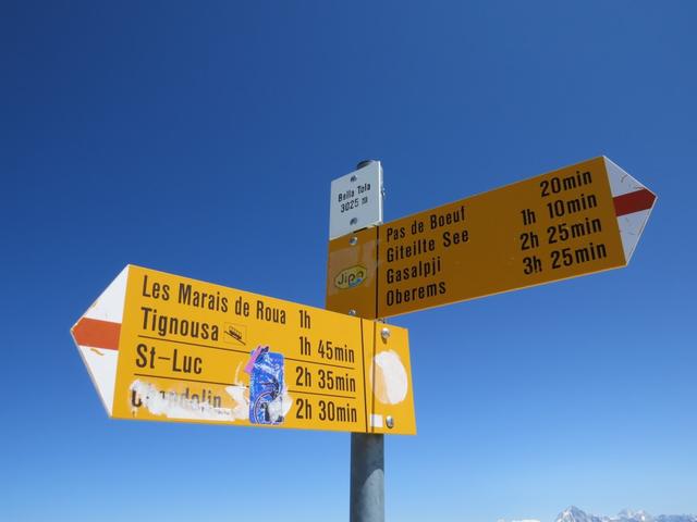 Wegweiser auf dem Bella Tola 3025 m.ü.M.