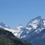 links das Matterhorn dann der Dent d'Hérens und rechts der Dent Blanche