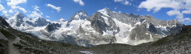 ein traumhaftes Breitbildfoto mit Wellenkuppe, Ober Gabelhorn, Pointe de Zinal, Dent Blanche und Grand Cornier