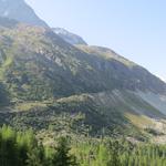 gut ersichtlich der Hüttenweg der zur Cabane du Grand Mountet führt. Diese haben wir am Vortag besucht