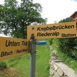 hier geht es nun links weiter Richtung Knebelbrücke-Riederalp
