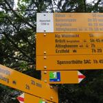 Wegweiser beim Alpenrösli 1258 m.ü.M. unser heutiges Ziel ist die Schlossberglücke