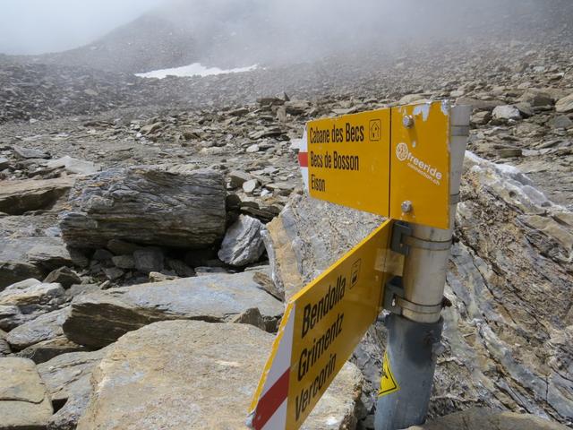 Wegweiser bei Punkt 2845 m.ü.M.