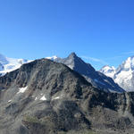 super schönes Breitbildfoto mit Weisshorn, Schalihorn, Zinalrothorn, Besso, Pointe de Zinal, Dent Blanche und Grand Cornier