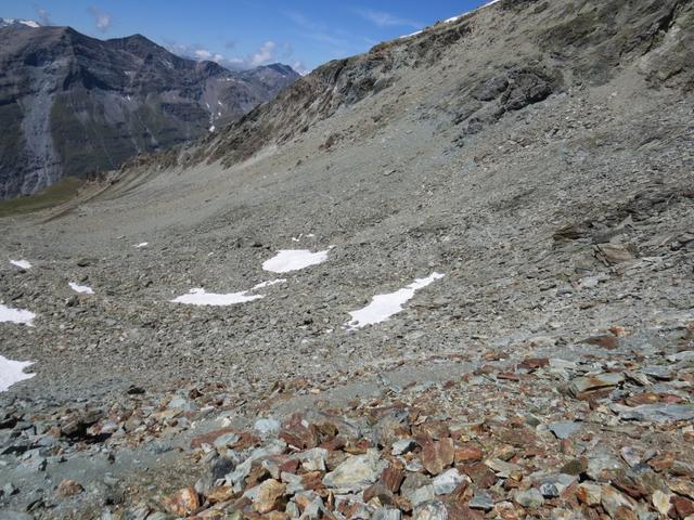 Blick auf das Geröllfeld das durchquert werden muss