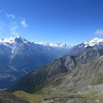 sehr schönes Breitbildfoto mit Fletschhorngruppe, Mischabelgruppe mit Dom und Weisshorn