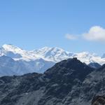 Blick zur Dufourspitze, Monte Rosa, Liskamm, die Zwillinge und Breithorn