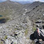 bei der Einsattelung Punkt 2941 m.ü.M. biegen wir nun links in den von Ginals heraufkommenden Wanderweg