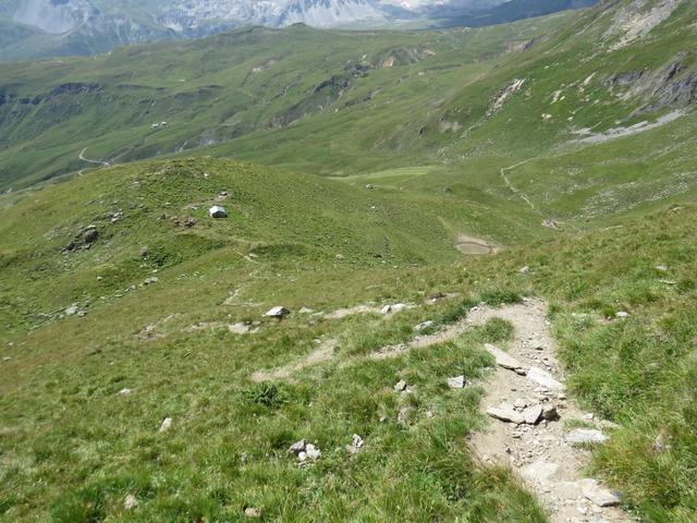steil führt nun der einfache Wanderweg vom Beverin Pintg hinunter zur Alp Nursin