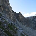 links von uns, taucht das Gässi auf, ein steiles Couloir, die "Schlüsselstelle" der Tour