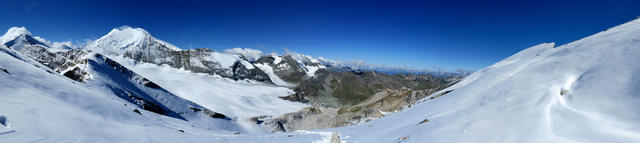 super schönes Breitbildfoto. Blick ins westliche und südliche Wallis. Links Weisshorn und Bishorn