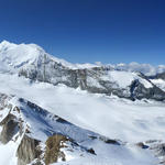 traumhaft schönes Breitbildfoto. Links Inners Barrhorn, Weisshorn, Bishorn und Üssers Barrhorn