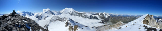 traumhaft schönes Breitbildfoto. Links Inners Barrhorn, Weisshorn, Bishorn und Üssers Barrhorn