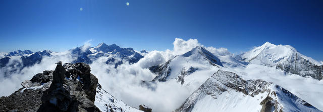 fantastisches Breitbildfoto mit Mischabel und Balfringruppe, Weisshorn, Bishorn und Brunegghorn