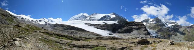 sehr schönes Breitbildfoto mit den zwei Barrhörner, Schöllihorn, Brunegghorn, Weisshorn und Bishorn