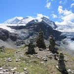 was für eine Aussicht von der Turtmannhütte. Brunegghorn, Bishorn. Breunegggeltscher und Turtmanngletscher