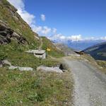 bei der Weggabelung kurz vor Punkt 2410 m.ü.M. Hier bog links früher der Hüttenweg zur Cabane de Prafleuri ab