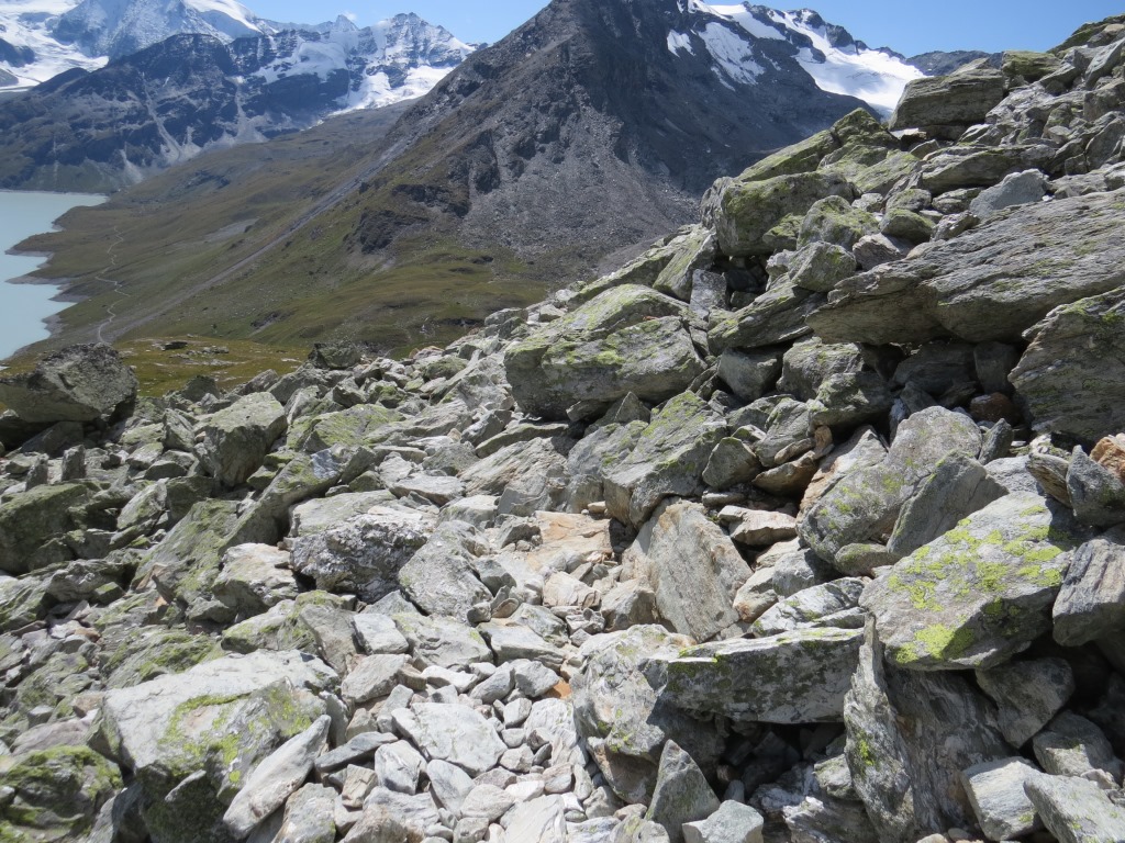 Granitblöcke bilden grosse Tritte und wir verlieren rasch an Höhe