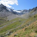 mitten in den Alpweiden von La Barma, steht gut ersichtlich die Cabane des Ecoulaies