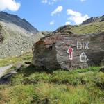 wir haben die Weggabelung bei Punkt 2547 m.ü.M. erreicht. Hier stösst von rechts der Bergweg vom Pas du Chat hinzu