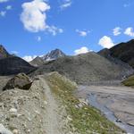 wir erreichen die ausgeprägte alte Seitenmoräne des Glacier de Cheilon