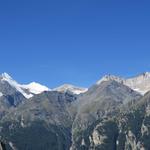 was für eine Aussicht und dies schon von Gasenried! Weisshorn (nur die Spitze), Brunegghorn, Bishorn und Barrhorn