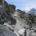 direkt vor uns die riesige Pyramide des Weisshorn