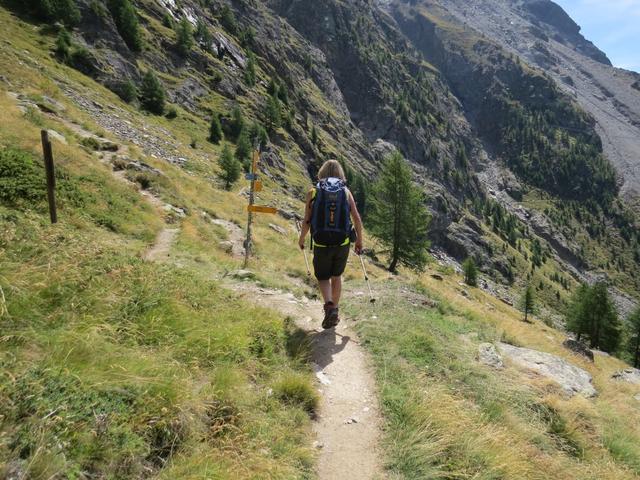 von der Europahütte passieren wir als Erstes den Abzweig zur Domhütte...