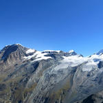 Breitbildfoto mit Blick auf Dom, Täschhorn, Alphubel, Allalinhorn, Rimpfischhorn und Strahlhorn