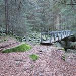 über eine Stahlbrücke überqueren wir einen Bach...