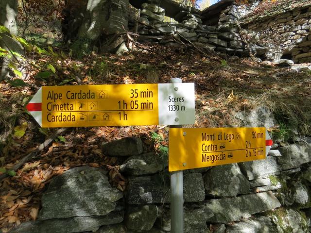 Wegweiser bei Sceres 1330 m.ü.M.