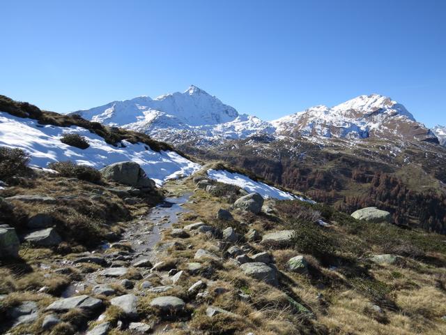 hier zweigen wir links ab und wandern über einen breiten...