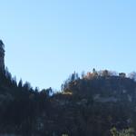 Blick hinauf zum prägnanten Felskopf des "Johannisberg" und die Burg Hohen Rätien