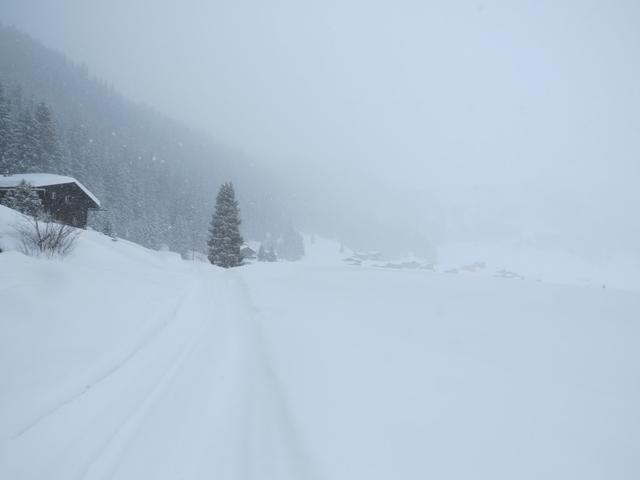 durch dichtes Schneegestöber geht es weiter Richtung Schlappin