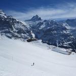 Blick von der Chämmlisegg hinunter zur Bergstation der Firstbahn