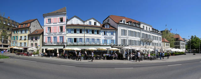 schönes Breitbildfoto von Ouchy. Ein Restaurant nach dem anderen. Hier hat man die Qual der Wahl