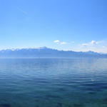 schönes Breitbildfoto mit Blick auf den Genfersee. Der Lac Léman ist 70km lang, 10km breit und 300m tief