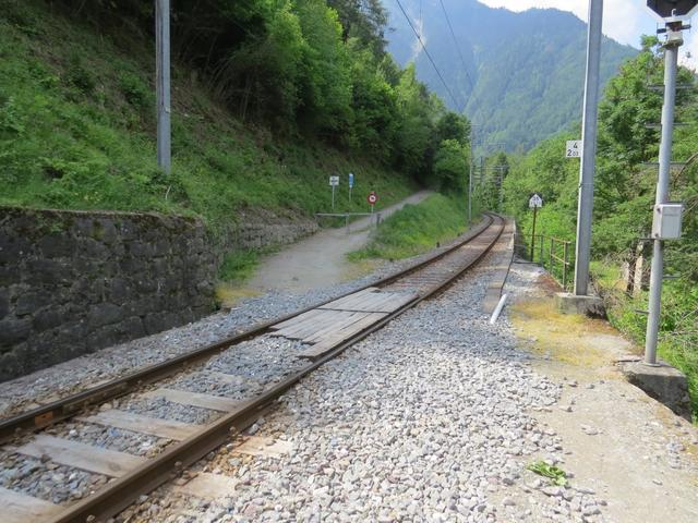 kurz nach dem Bahnhof Martigny-La Croix, überschreiten wir die Geleise der Bahn die nach Verbier führt