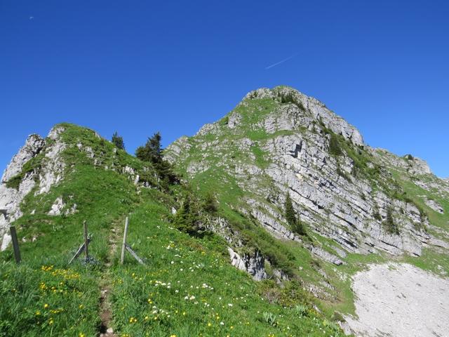 ... zum Col de Tremetta Punkt 1788 m.ü.M. Vor uns türmt sich nun der Teysachaux in den Himmel hinauf