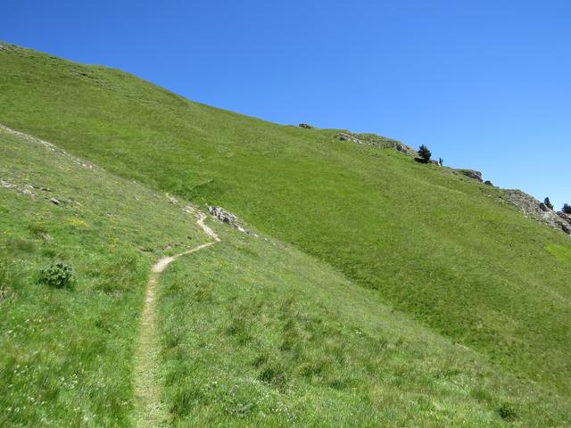 der Bergpfad biegt nun von der Abbruchkante rechts weg..