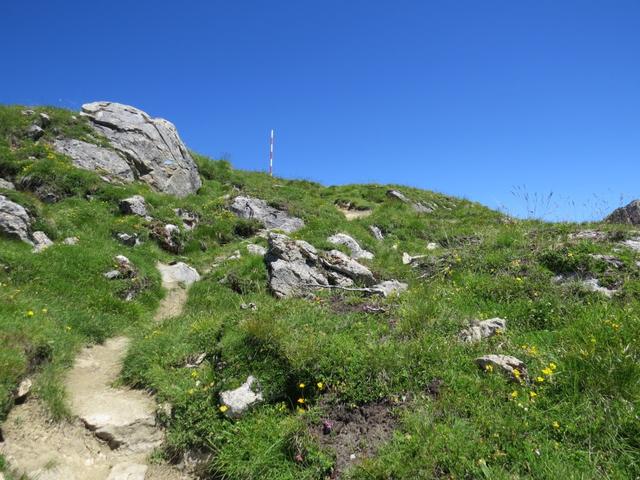 der Bergweg ist immer gut ersichtlich und markiert. Im oberen Teil hat es sogar Markierungsstangen