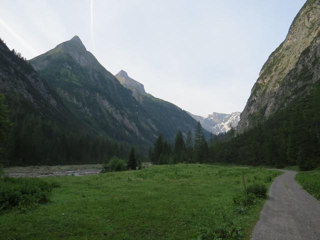 Blick in das U-förmige Parseiertal mit dem breiten Bett des Parseierbach