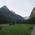 Blick in das U-förmige Parseiertal mit dem breiten Bett des Parseierbach