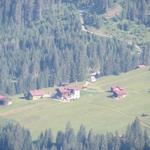 Blick hinunter zum Alpengasthaus Hermine in Madau, von wo wir heute morgen gestartet sind