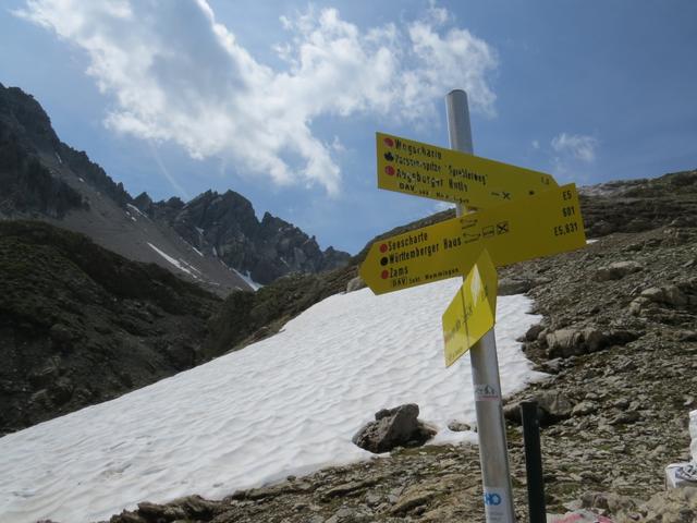 wir erreichen die Weggabelung beim Mittleren Seewisee 2425 m.ü.M.