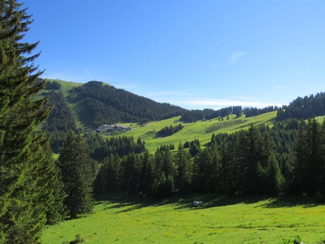 Blick hinauf zum Skigebiet von Super-Châtel