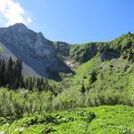 bei Les Conchettes mit Blick hinauf zum Pointe de Bellevue