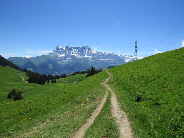 auf dem Weg nach Les Ecottis mit Blick zum Dents du Midi