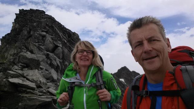 Erinnerungsfoto aufgenommen auf dem Pitztaler Jöchl 2996 m.ü.M. Der höchste Punkt auf dem E5